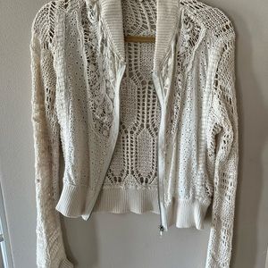 Free People cream crocheted zip up cardigan size M